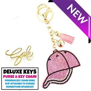 DeLuxe Keys Rhinestone Keychain/Purse Chain-Pink Ball Cap